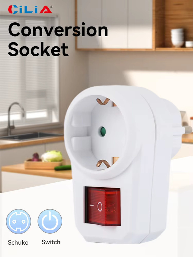 CILIA Euro-Wandsteckdose mit Schalter, Wechselrichter-Stecker-Adapter in Weiß, 16 A, 3500 W - Bild 4