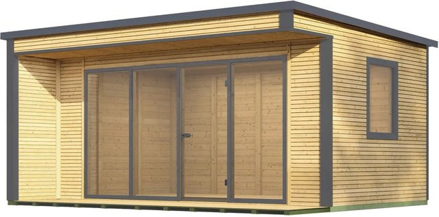 Weka Designhaus Cubilis 4.0 Gartenhaus aus Massivholz in Natur Braun mit Aluminium-Dachblende und Regenrinnen-Set - Bild 1
