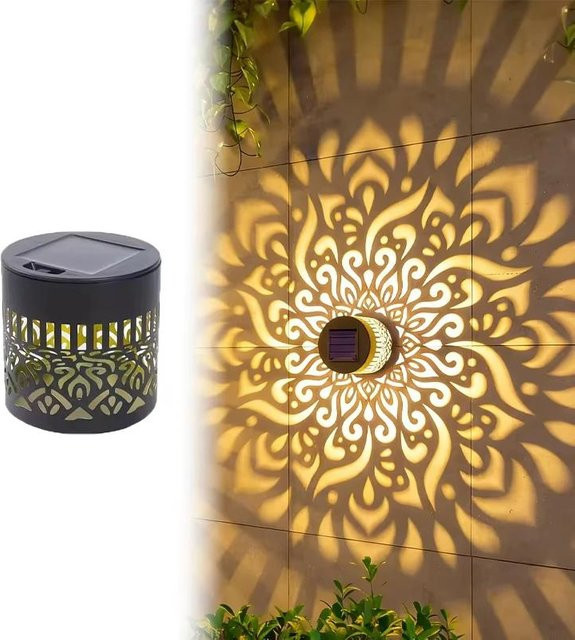 YJMP Super Lighting Solare Mandala Wandleuchte Außen LED Warmweiß Schwarz Metall IP65 Wasserdicht für Garten und Terrasse - Bild 1