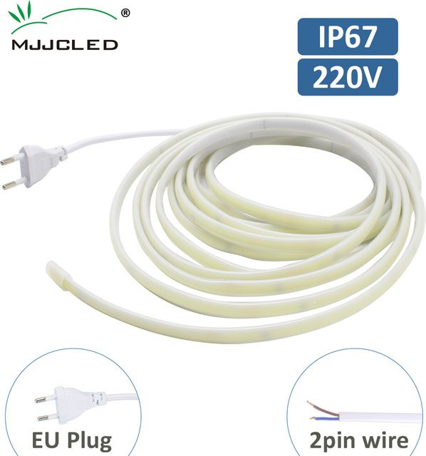MJJCLED COB LED-Streifen IP67 Wasserdichtes Flexibles Lichtband mit EU-Stecker für Außenbeleuchtung, Weiß, 220V - Bild 1