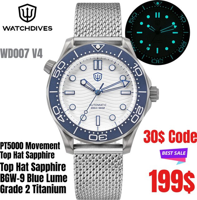 Watchdives Automatik-Taucheruhr, Titangehäuse, 42 mm, Textil/NATO, Unisex - Bild 1