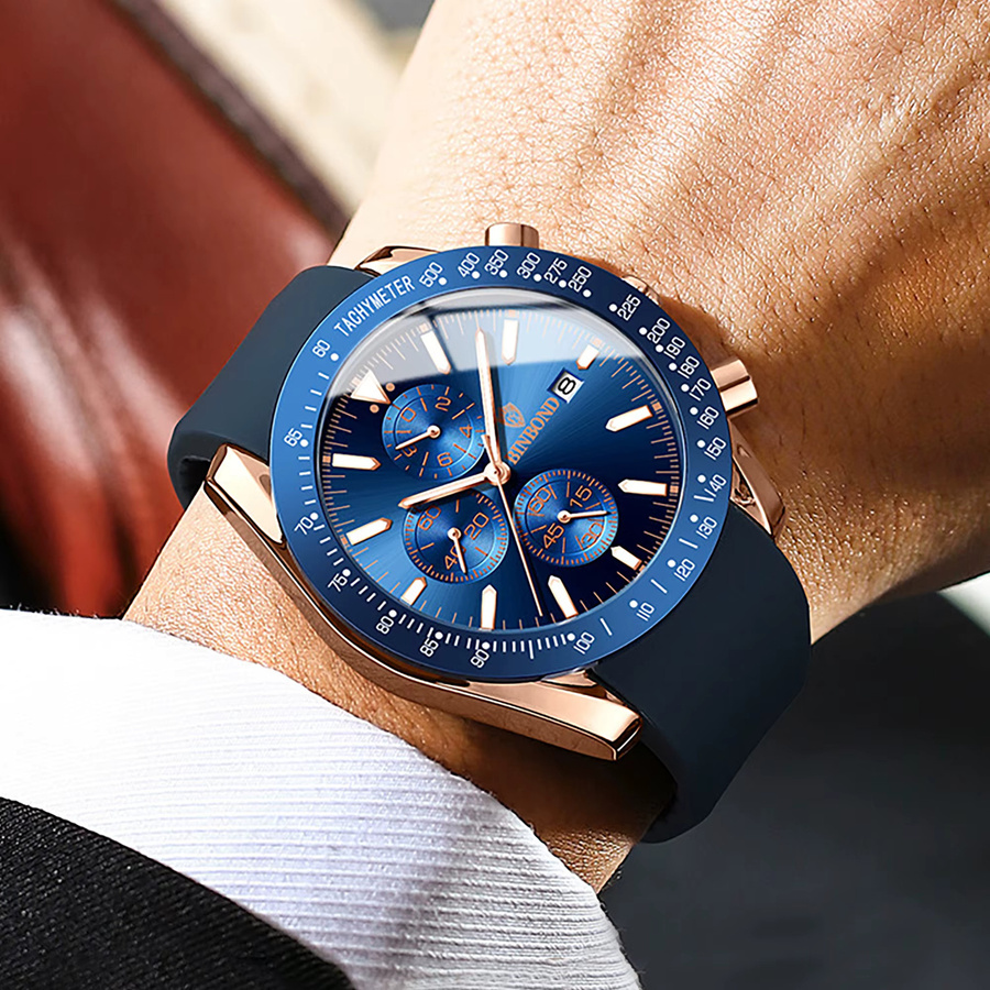 BINBOND Chronograph, Automatik, Datum, Leder, Blau, Herren - Bild 4