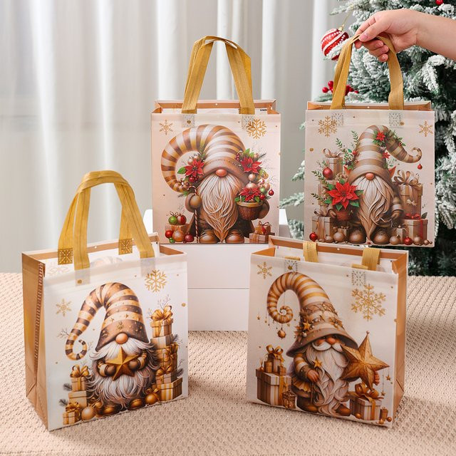 PATIMATE 4er Set Weihnachtsgeschenk-Verpackungsbeutel aus Vlies mit Zwergen-Motiv in Multicolour - Bild 1