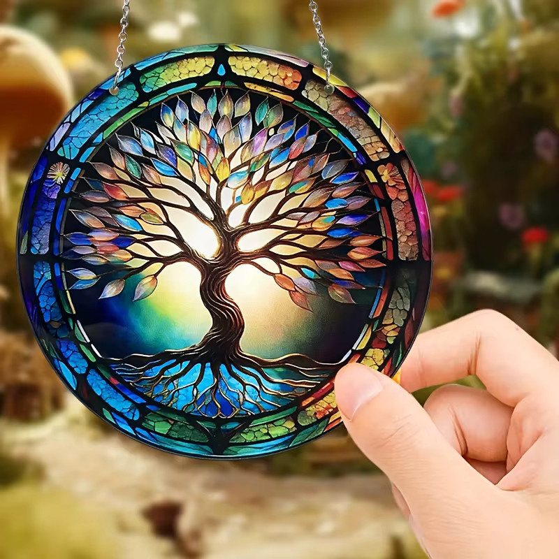 Baum des Lebens Sonnenfänger als hängende Dekoration aus Glas in Multicolour für Fenster, Garten oder Auto - Bild 3