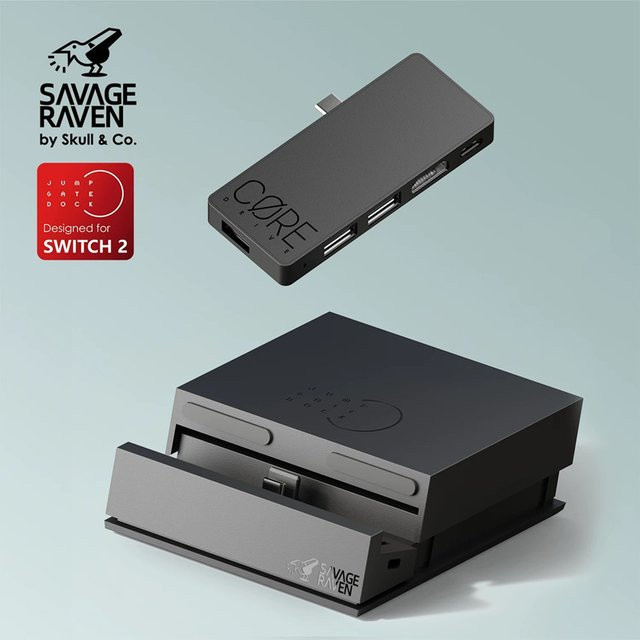 Skull & Co. Jumpgate Dock Savage Raven für Nintendo Switch und Switch OLED, tragbarer USB-C-Hub-Dockingstation in Schwarz - Bild 1