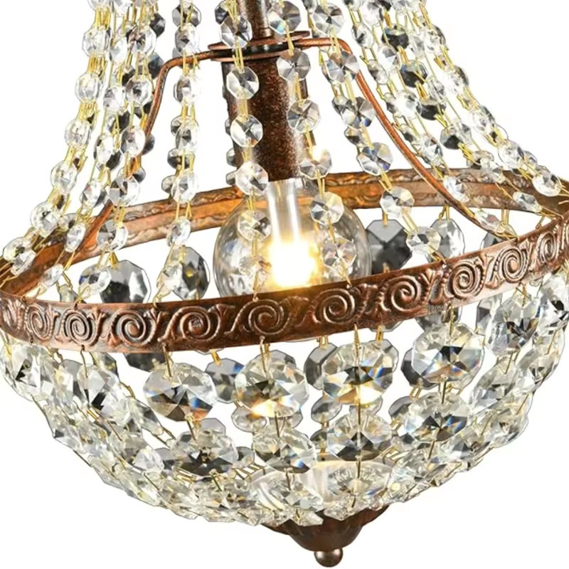 LINCCW Vintage Kristall Kronleuchter in Gold/Messing als Pendelleuchte für Esszimmer, Wohnzimmer und Schlafzimmer, Farbe: Transparent - Bild 4