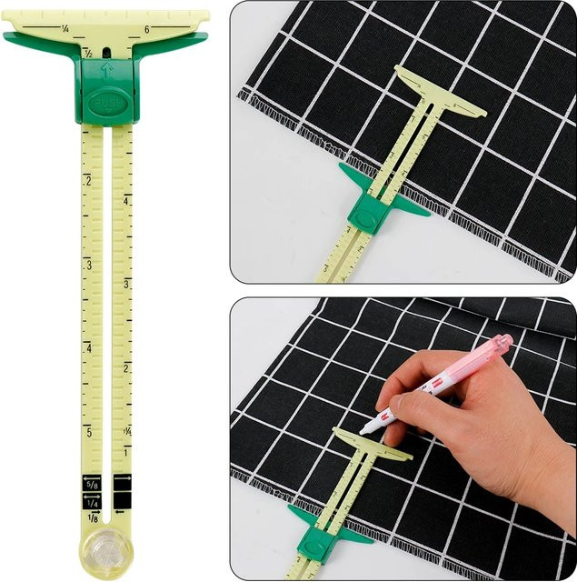 5-in-1 Nähen Naht Lineal Mess Gauge aus Aluminium und Kunststoff in Schwarz - Bild 1