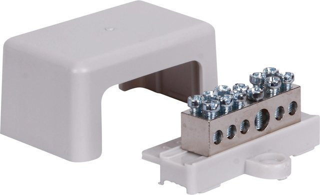 Pollmann Elektrotechnik Potentialausgleichsschiene mit Abdeckung in Weiß und Messing-Schrauben - Bild 1