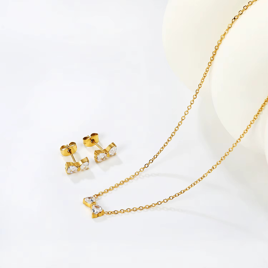 LUXUSTEEL Schmuck-Set Halskette und Ohrringe, Edelstahl, Gold, Kristall, Kinder - Bild 1