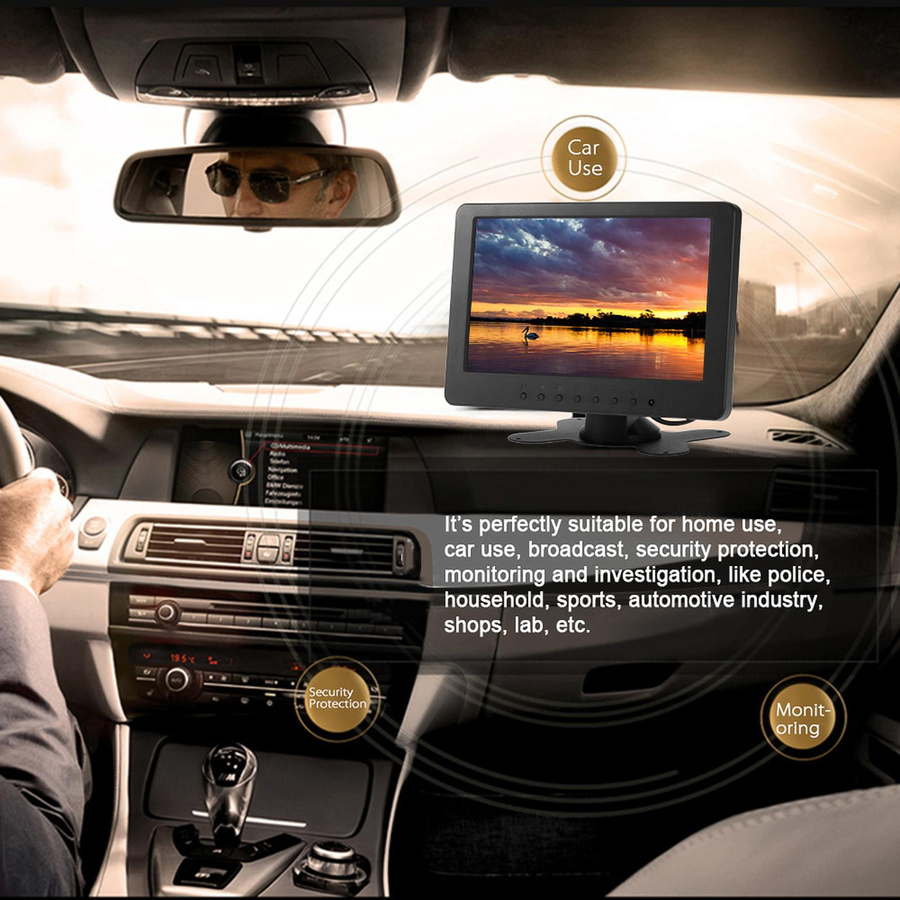 VehicleKit S701 7 Zoll TFT LCD Monitor mit 16:9 Display, 1024 x 600 Auflösung, BNC und AV Video Audio Anschluss in Schwarz - Bild 2