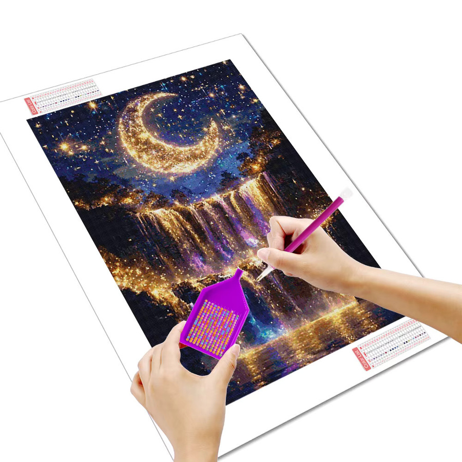 Huacan 5D-Diamantgemälde Mond und Wasserfall als Landschafts-Mosaik in Mehrfarbig für Erwachsene - Bild 2