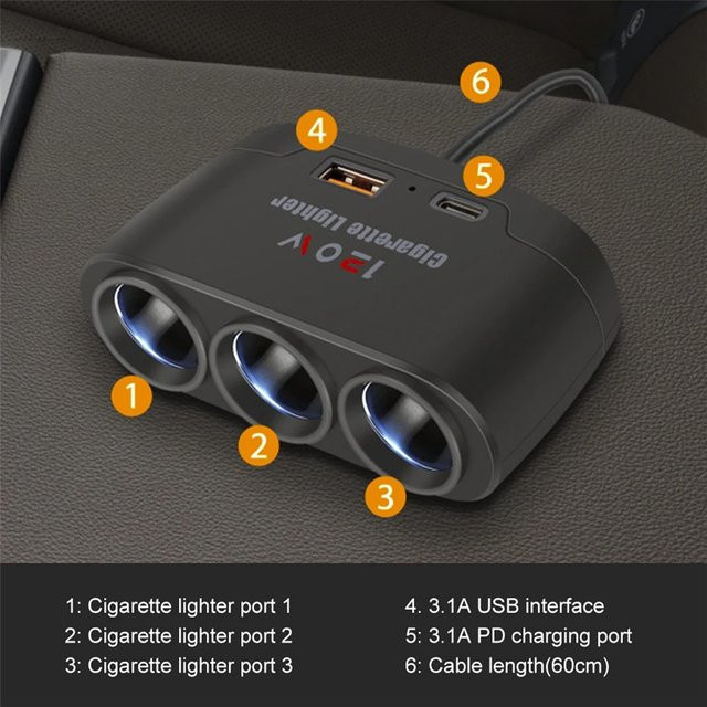 Kebidumei 120W Auto Ladegerät mit Dual USB PD Schnellladefunktion und USB-C Anschluss in Schwarz - Bild 1