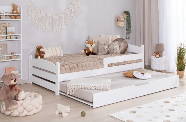 TiCAA Einzelbett Mello Kinderbett und Jugendbett aus Massivholz in Weiß im skandinavischen Design - Bild 1