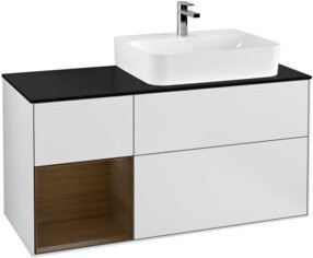V&B Finion Waschtischunterschrank mit Abdeckplatte und Regal links, Farbe Weiß matt lackiert, Breite: 120 cm - Bild 1