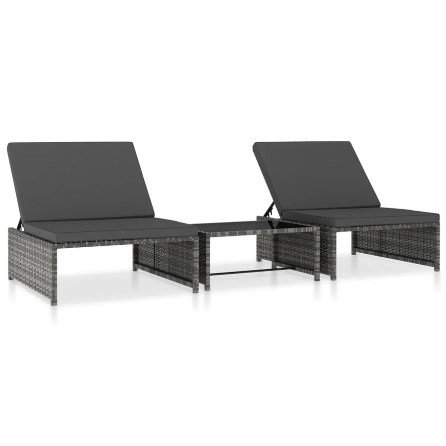 vidaXL Sonnenliegen Set aus 2 Stück mit Tisch in Grau aus Poly Rattan und pulverbeschichtetem Stahl - Bild 2