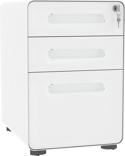 Vinsetto Rollcontainer Aosom Bürocontainer aus Stahl mit 3 Schubladen, Weiß, B: 39 cm, T: 48 cm, H: 59 cm - Bild 1