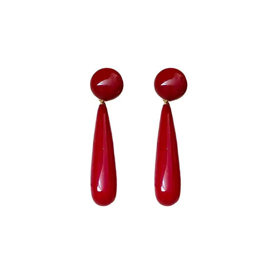 Taoya Ohrstecker, Rote Perlen, Wassertropfen-Anhänger, Damen - Bild 3