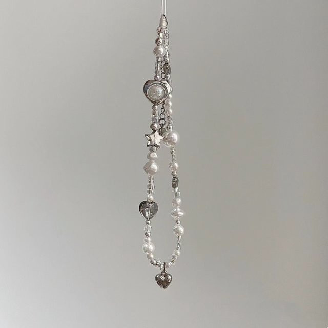 Silver Star Pearl Handyhülle mit Perlen-Lanyard und Anti-Verlust-Handgelenkschlaufe von Star Trading in Silber - Bild 1