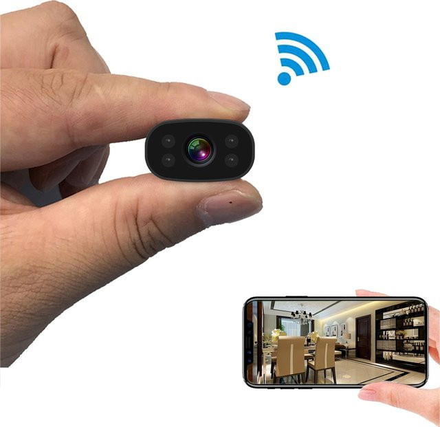PNZEO Smarte WLAN-Mini-Überwachungskamera mit Bewegungserkennung und Fernüberwachung in Schwarz - Bild 1
