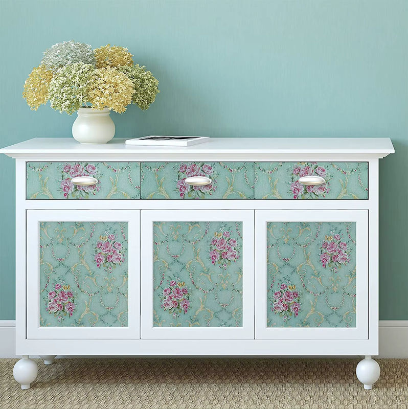 Brangdy Selbstklebende Retro Blumen-Tapete in Grün, Abnehmbare Vintage Kontaktfolie mit Blumenmuster - Bild 2