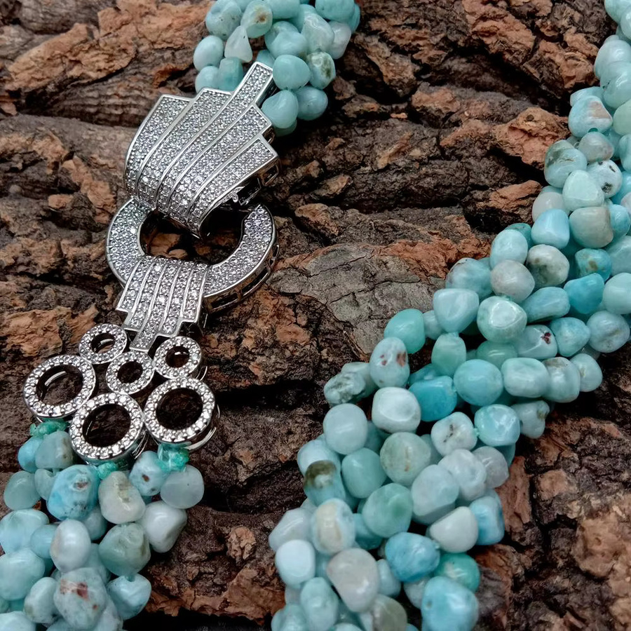 KAKAIBAGEMS Halskette, mehrsträngig, blaue Edelstein-Nuggets, Unisex - Bild 4