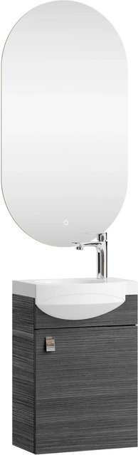Planetmöbel Badmöbel Set in Anthrazit mit Keramikwaschbecken, Spiegelschrank und LED-Beleuchtung, Breite: 40 cm - Bild 1