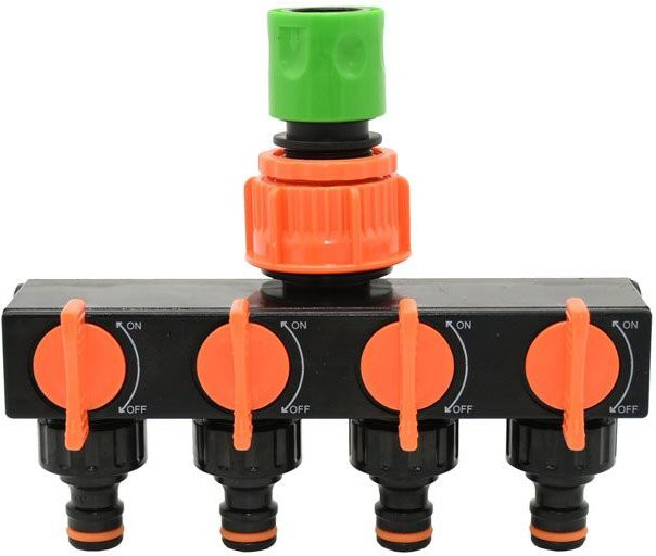 XGYN 4-Wege Gartenschlauch-Splitter Wasserverteiler Set mit 11 Stück Anschlüssen für G1/2 und G3/4 in Multicolor - Bild 1