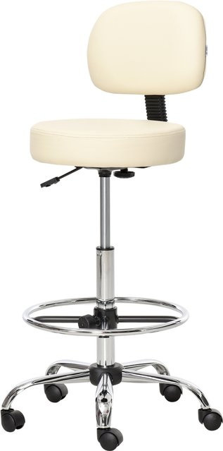 HOMCOM Drehbarer Barhocker mit Lehne in Beige, höhenverstellbarer Arbeitshocker mit PU-Bezug für Küche und Bar, B/T/H: 56 x 57 x 104-127 cm - Bild 1