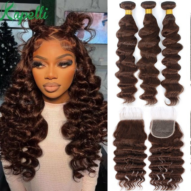 Kapelli Haarverlängerung Brasilianische Human Hair Bundles, Braun, 4 Stück - Bild 1