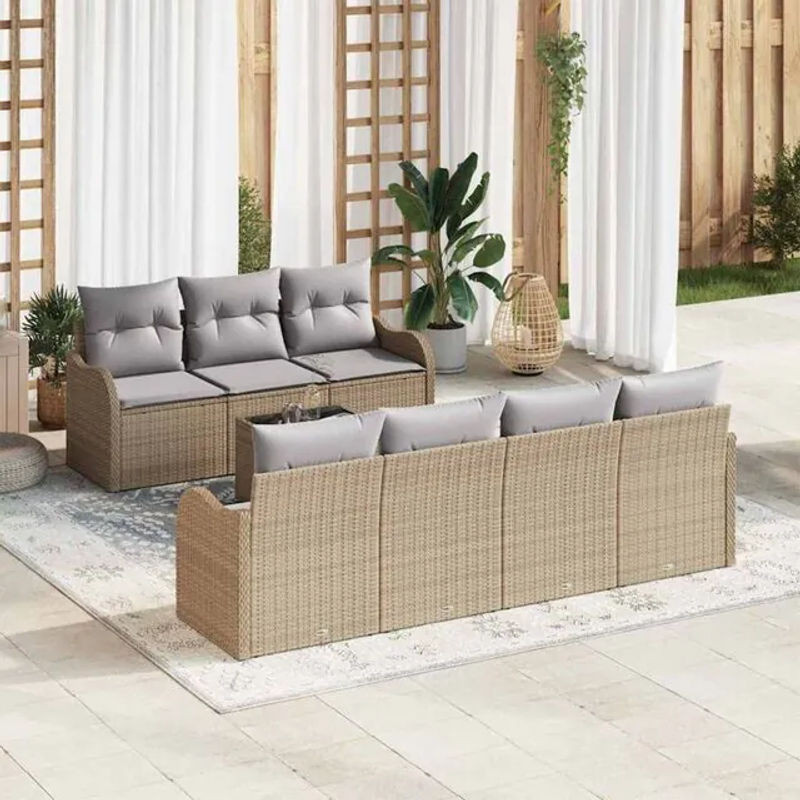 VIDAXL Garten-Sofa-Set aus Polyrattan mit 8-teiligen Kissen in Beige und Grau, B/T/H: 55 x 55 x 37 cm - Bild 1