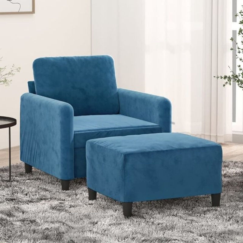 vidaxl Schlafsessel mit Hocker in Blau aus Samt und Metall im modernen Design - Bild 1