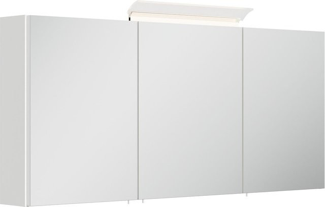 Posseik Spiegelschrank mit LED-Beleuchtung und Glasböden in Weiß Hochglanz, Breite: 140 cm - Bild 1