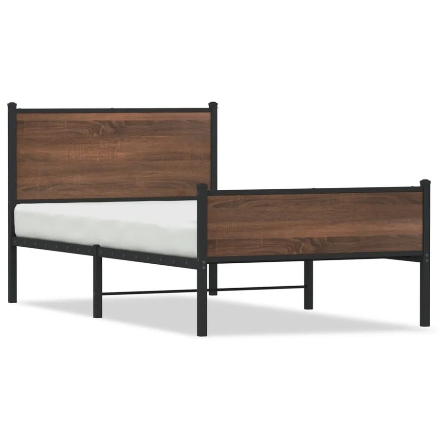 vidaXL Metallbett in Eiche Braun ohne Matratze, B/T/H: 100 x 190 x 91,5 cm - Bild 2