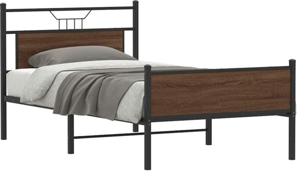 Vidaxl Metallbett im Industrial Design aus Holzwerkstoff und Stahl, Braun, B: 100 cm, T: 200 cm - Bild 1