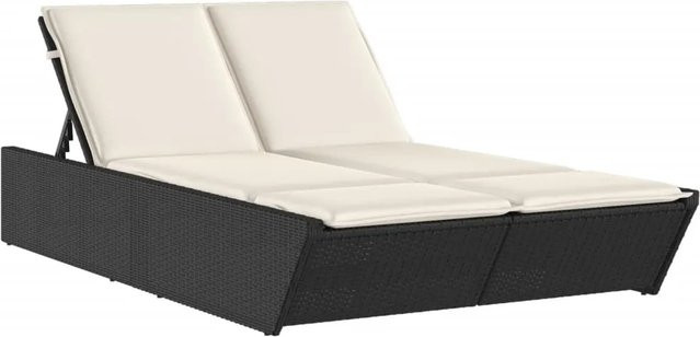 vidaXL Doppel-Sonnenliege aus Poly Rattan in Schwarz mit wetterfesten Kissen und verstellbarer Kopfstütze, B/T/H: 118 x 200 x 50,5/62,5/73,5/83 cm - Bild 1