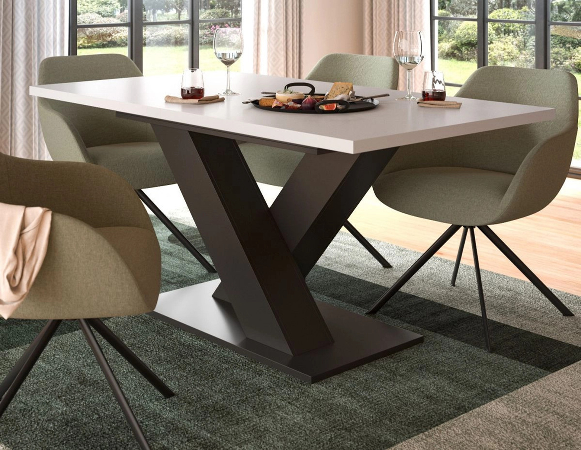 Inn.Furn Esstisch ausziehbar in Weiß und Grau, moderner Küchentisch mit X-Frame Gestell - Bild 2