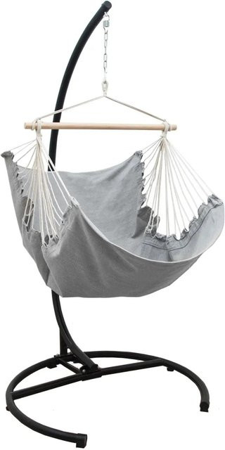 AMANKA XL-Hängesessel mit Gestell aus pulverbeschichtetem Stahl in Grau und Lilac, B/T/H: 155 x 125 x 210 cm - Bild 1