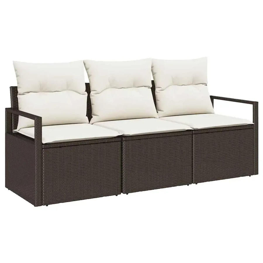 vidaXL Garten-Sofa-Set 3-tlg. aus Polyrattan in Braun mit Polsterkissen - Bild 2