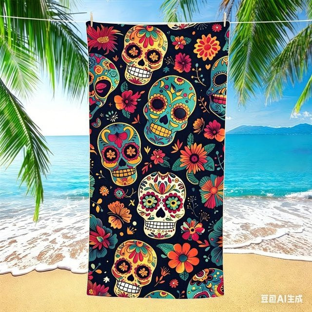 JMG Household Supplies Strandtuch Zucker Totenkopf aus Mikrofaser, Sandfrei und Schnelltrocknend, B/B: 70 x 140 cm, Multicolour - Bild 1