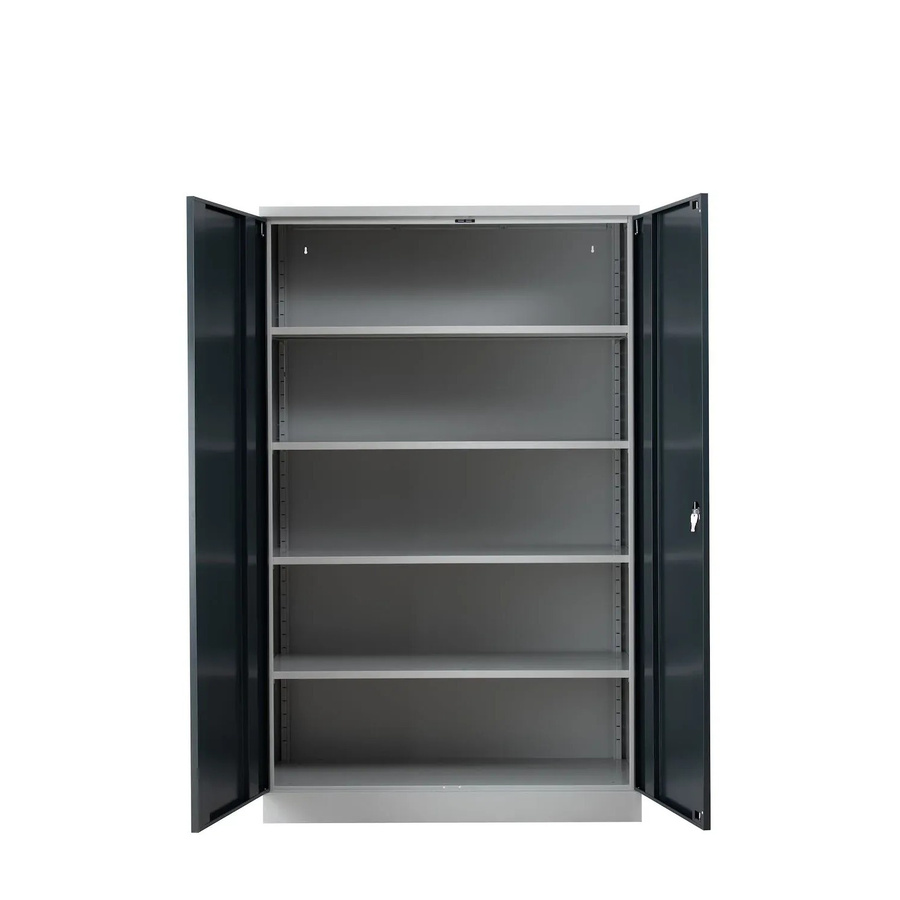 PROREGAL Flügeltürenschrank Ferret mit 4 Fachböden, Grau-Anthrazit lackiert, H x B x T: 195 x 120 x 50 cm - Bild 2