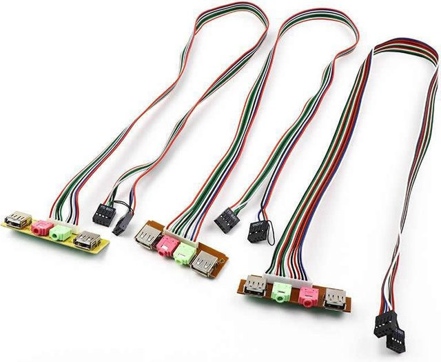 OULLX USB-Verlängerungskarte Frontplatte mit 2 USB-A und 3,5 mm Audio-Mikrofon-Kopfhöreranschlüssen, Konvertierungsadapter für PC-Computergehäuse, Multicolour, Kabel: 0,5 m, B/H/T: 7,4 x 6,8 x 7,8 cm - Bild 1