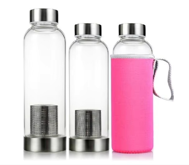 AIWILL My Sport Tragbare Borosilikatglas Wasserflasche mit Tee-Infuser und Griff, Grün/Transparent, 420 ml oder 550 ml - Bild 2