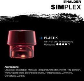 Halder Simplex Schonhammer mit Fiberglasstiel und TPE-Kopf in Grau und Rot, Durchmesser: 40 mm - Bild 1
