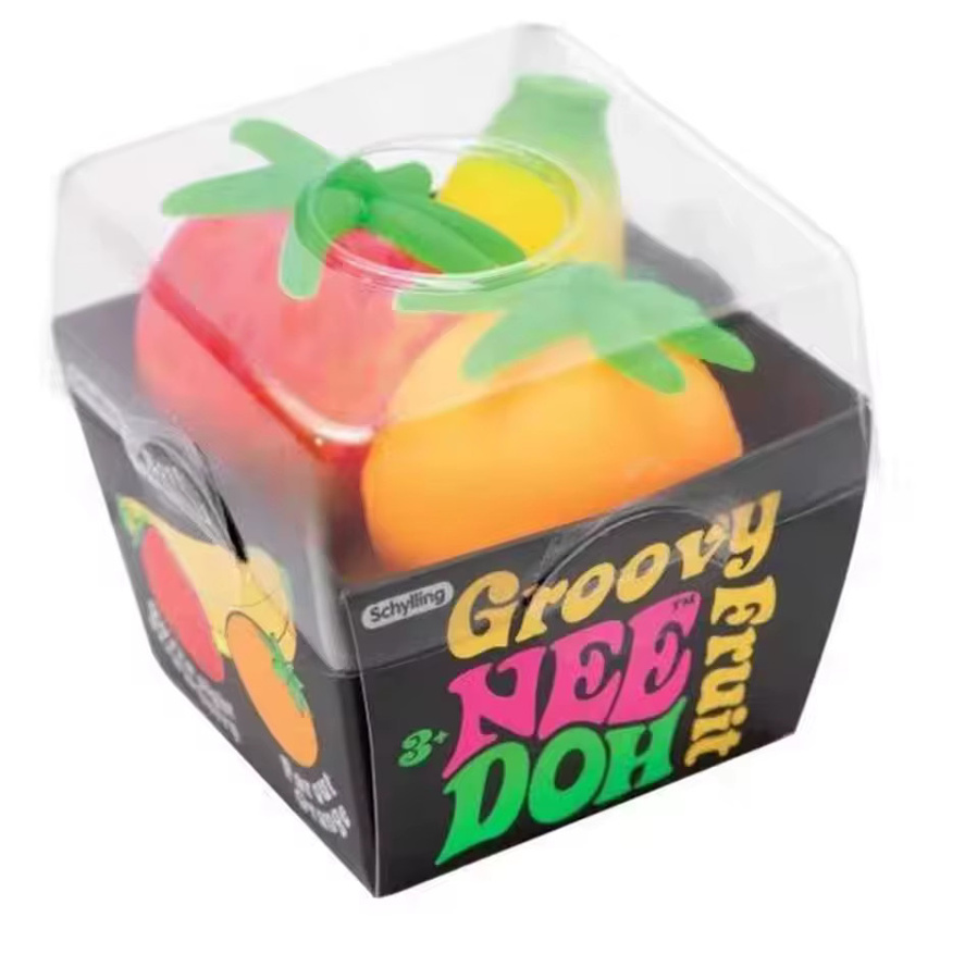Schylling Nee Doh Groovy Fruit Squishy, Banane Orange Erdbeere, TPR Spielzeug - Bild 6