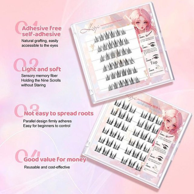 BSIMONE Künstliche Wimpern, 36 Cluster, C-Curl, natürlich - Bild 1