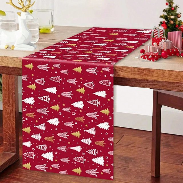 JIT Tischläufer Weihnachtsbaum aus rotem Polyester für deine festliche Winterdekoration - Bild 1