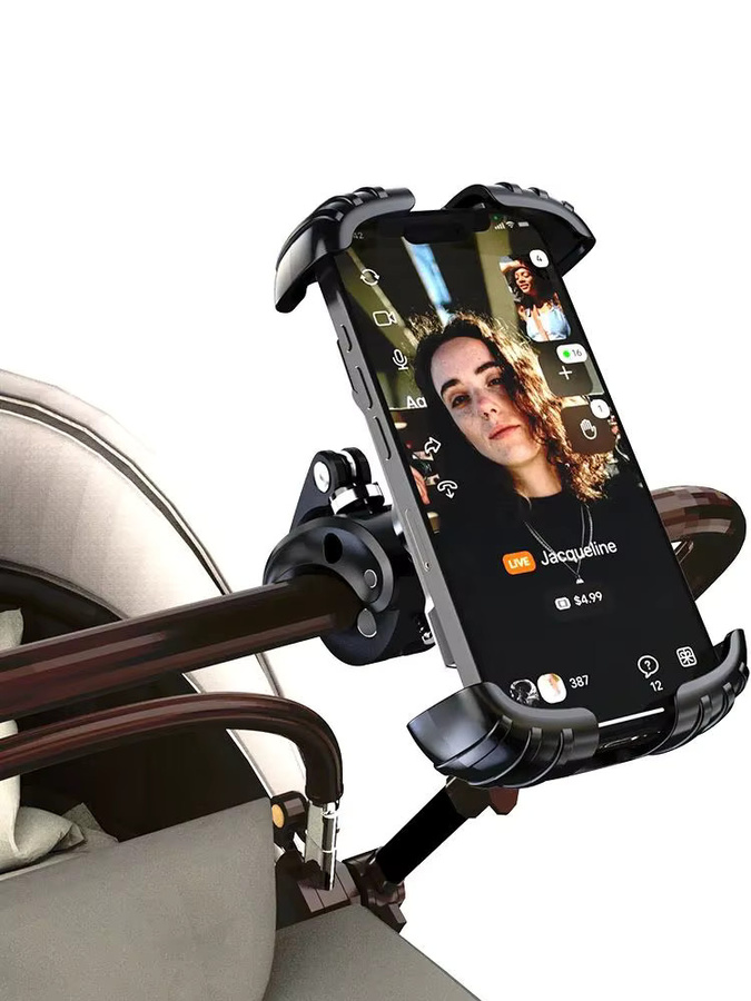 LRBH Kinderwagen-Handyhalterung in Schwarz mit 360 Grad Kugelkopf, Einhandverstellung und Anti-Shake-Verriegelung, passend für Smartphones von 4,7 bis 7,2 Zoll - Bild 7