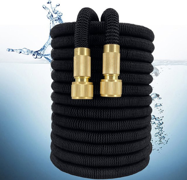 Flexibler und ausziehbarer Gartenschlauch in Schwarz mit massiven Messinganschlüssen und Doppel-Latex-Beschichtung - Bild 1