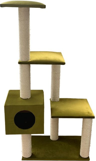 Rohrschneider Katzenbaum aus Samt in Olivgrün - Bild 1