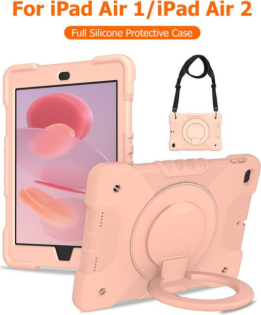 Hybrid-Standhülle für Apple iPad 9,7 Zoll Air 1 2 4 5, iPad 2019 10,2 Zoll, Pro 11 und 11. Generation mit 360 Grad drehbarem Griff und Schultergurt in Grün und Pink - Bild 1